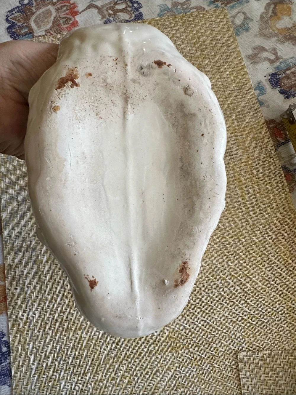 Hand-Painted White Ceramic Duck Planter with Blue Accents